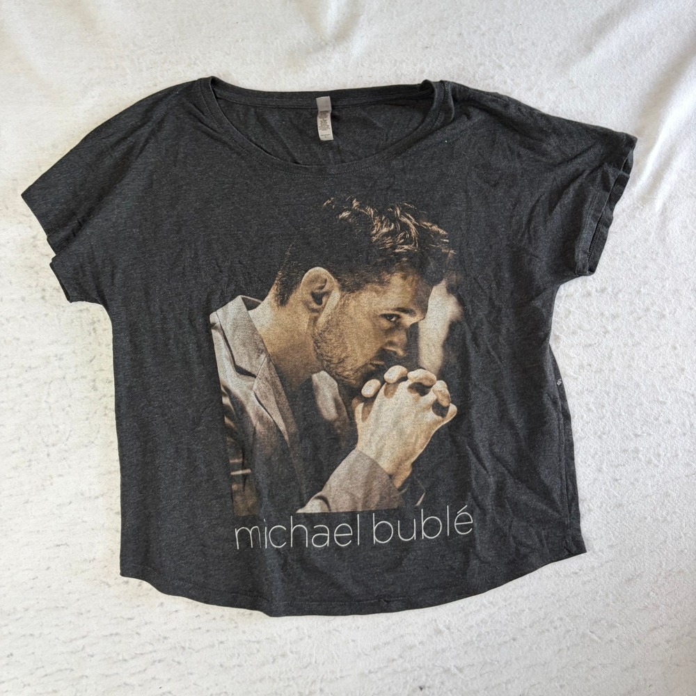 Next Level Michael Buble Graphic Tee Womens Large Charcoal Gray Dolman Sleeve
